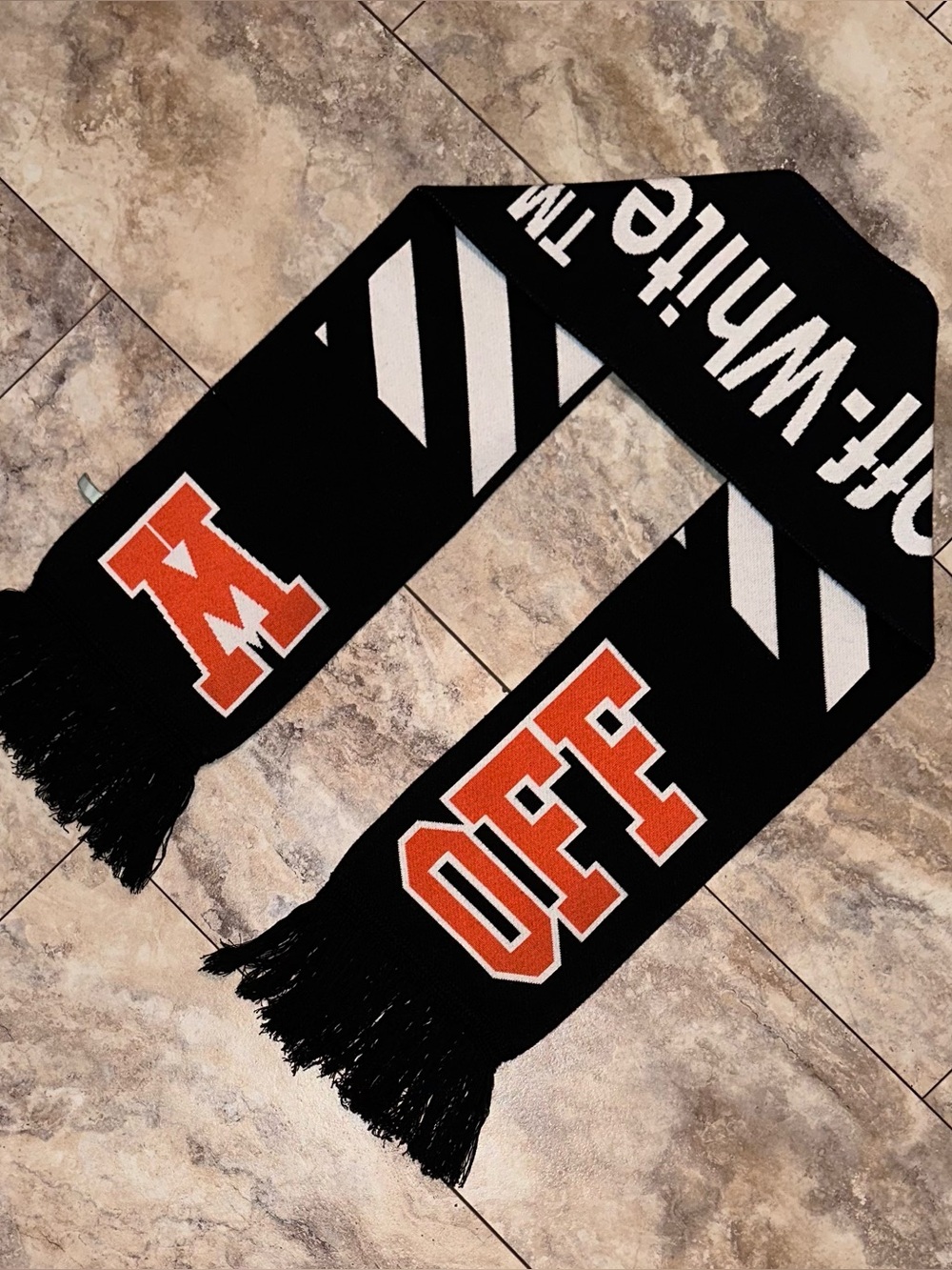 Off-White c/o Virgil Abloh 45 Varsity Logo Knit Scarf (2017) Black Orange